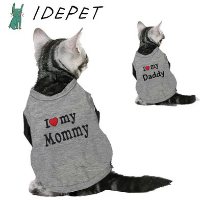 Love Cat Clothes Cotton Pet T Shirts Clothing For Cats Kittens Vest Дрехи за малки кучета Mommy Daddy Vest Gatos Pet Clothing 35S1
