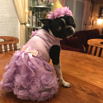 Φόρεμα για μικρό σκύλο για γάτα Πολυτελές κουτάβι κατοικίδιο φούστα Tutu Ρούχα για γάτα Πριγκίπισσα Φούστα Σκύλος γάτα Νυφικό βραδινό φόρεμα με ροζ μαργαριτάρι παπιγιόν