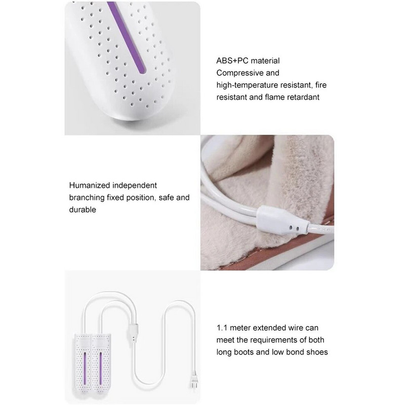 Πτυσσόμενος θερμαντήρας ποδιών Ρυθμιζόμενος αποσμητικός συσκευή αφύγρανσης με ελαφριά φόρτιση USB για παπούτσια/γάντια/καπέλα/κάλτσες/μπότες σκι