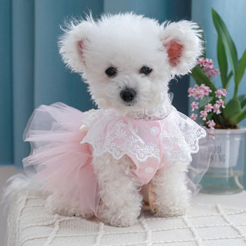Δαντέλα παπιγιόν φόρεμα γάτας για μικρά σκυλιά Πριγκίπισσα ροζ πέπλο Tutu φούστα κουτάβι Καλοκαιρινά ρούχα γενεθλίων γάμου Γυναικεία κατοικίδια