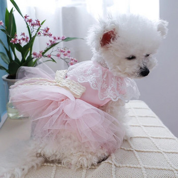Δαντέλα παπιγιόν φόρεμα γάτας για μικρά σκυλιά Πριγκίπισσα ροζ πέπλο Tutu φούστα κουτάβι Καλοκαιρινά ρούχα γενεθλίων γάμου Γυναικεία κατοικίδια