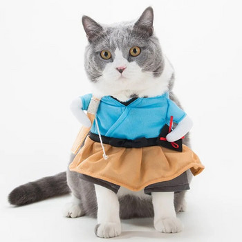 HJYD Αστεία ρούχα για κατοικίδια Cosplay Σαμουράι σκύλος γάτα αποκριάτικο πάρτι Χαριτωμένο κοστούμι Άνεση ρούχων για μικρό μεσαίο σκύλο Τσιουάουα