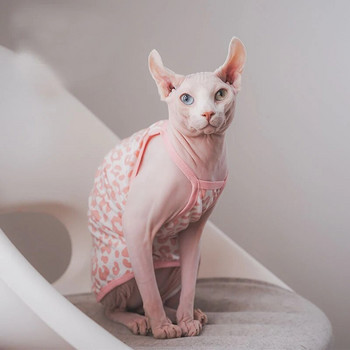 Лятно облекло за котка Sphnx Sphinx Розова памучна жилетка Мека сладка риза без ръкави Котенца Палто Дишащо меко облекло Devon Rex