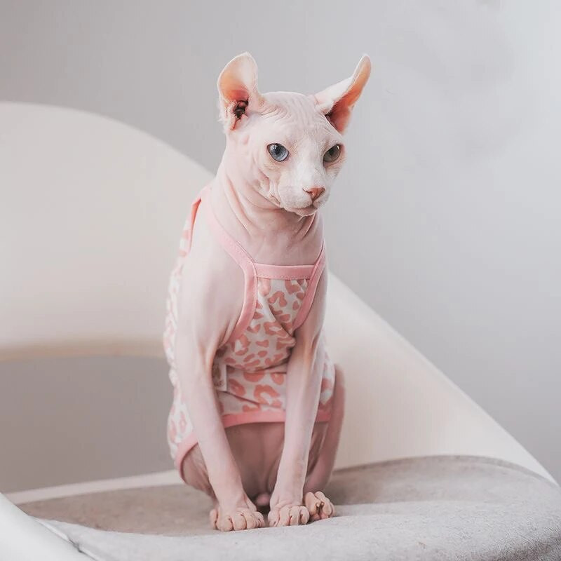 Nyári Sphnx macska ruházat Sphinx rózsaszín pamut mellény puha aranyos ujjatlan ing cicák kabát légáteresztő Devon Rex puha ruházat