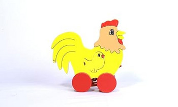 Играчка Кокошка с пиле, За дърпане,  Дървено, 12х12 см