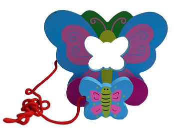 Играчка Пеперуда, За дърпане,  Дървено, 12х12 см