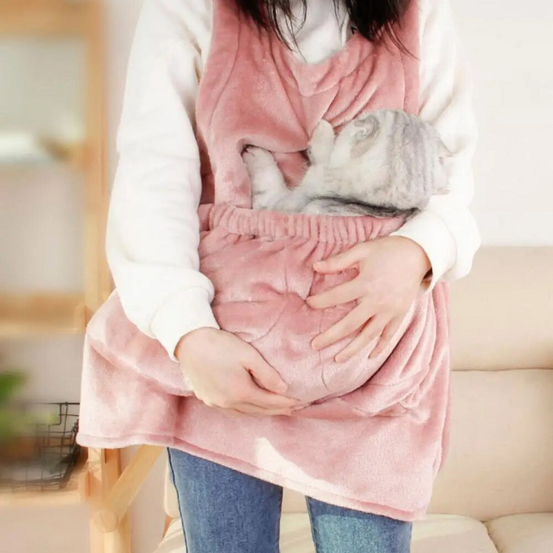 Kisállat kötény hordozó macskahordozó kötény Szuper puha, állítható dupla zsebes, megerősített élek Tiszta öltések Melegen tartják a flanel kezeit