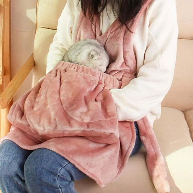 Kisállat kötény hordozó macskahordozó kötény Szuper puha, állítható dupla zsebes, megerősített élek Tiszta öltések Melegen tartják a flanel kezeit