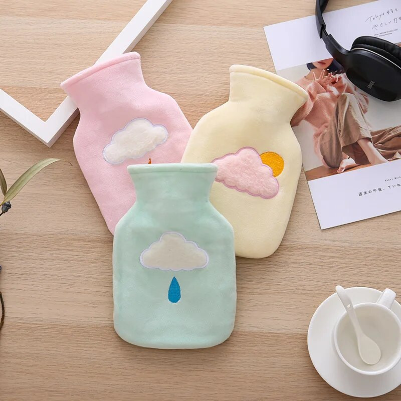 2db 1-ben Hordozható vizes melegvizes palack Aranyos rajzfilm meleg kézitáska Gyermek öblítés Kis meleg Palace bársonyos melegvizes táska