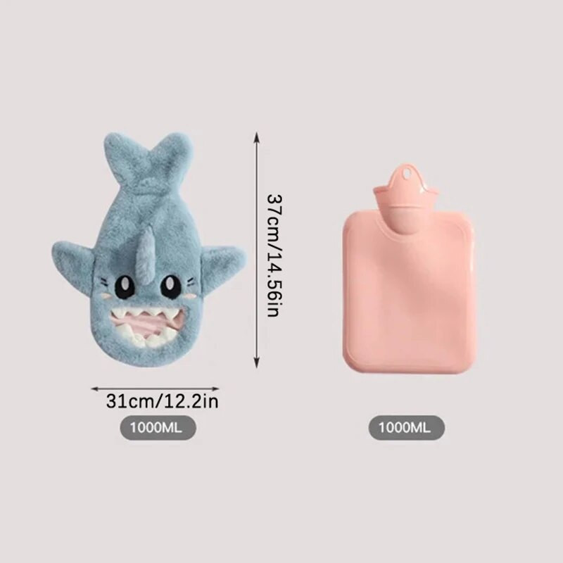 Prijenosni slatki plišani morski pas, torba za bocu s toplom vodom, protiv stresa, odvojiva zimska topla toplina, višekratni grijač za ruke
