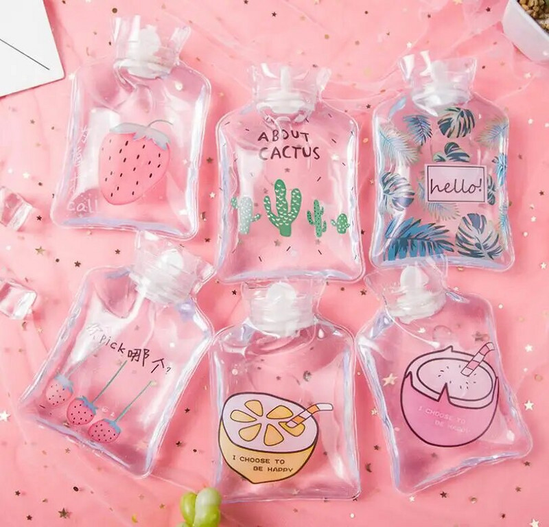 Μπουκάλι ζεστού νερού MINI Cartoon Χαριτωμένα διαφανή μπουκάλια ζεστού νερού Μικρή φορητή θερμάστρα χεριών με έγχυση νερού τσάντα αποθήκευσης