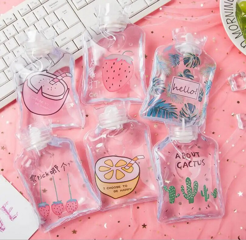 Μπουκάλι ζεστού νερού MINI Cartoon Χαριτωμένα διαφανή μπουκάλια ζεστού νερού Μικρή φορητή θερμάστρα χεριών με έγχυση νερού τσάντα αποθήκευσης