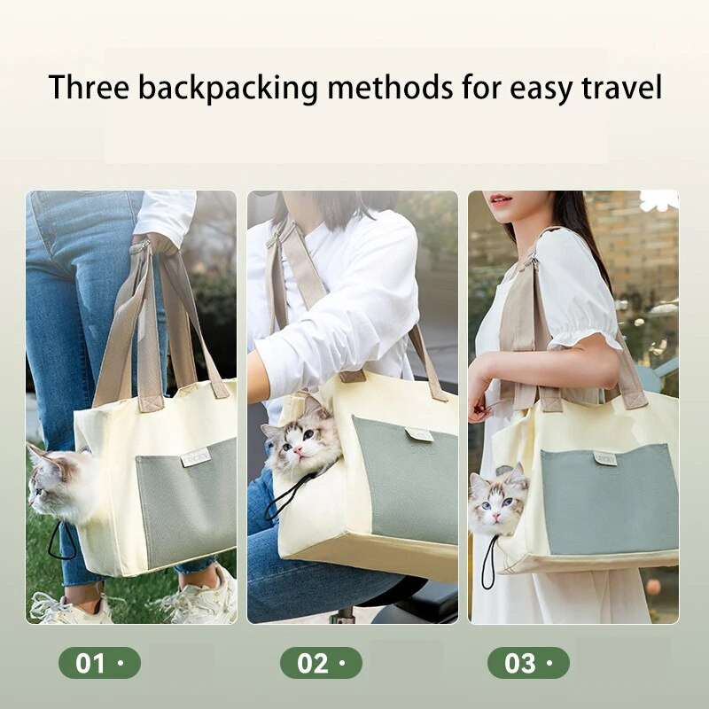 Vienkārša kaķu audekla soma Pārnēsājama mājdzīvnieku soma liela ietilpība izejošā mugursoma kaķu rokassoma ar regulējamu sprādzi kaķu piederumiem