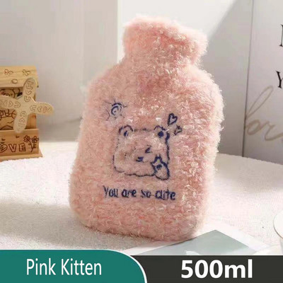 Φανέλα ζεστό μπουκάλι ζεστού νερού Χειμερινό χαριτωμένο μπουκάλι νερού Kawaii για κορίτσια Φορητό κρεβάτι μέσης ζεστό μπουκάλια 500/1000ml