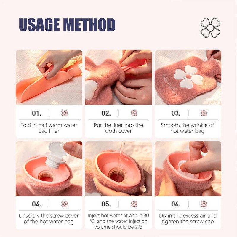 Φανέλα ζεστό μπουκάλι ζεστού νερού Χειμερινό χαριτωμένο μπουκάλι νερού Kawaii για κορίτσια Φορητό κρεβάτι μέσης ζεστό μπουκάλια 500/1000ml