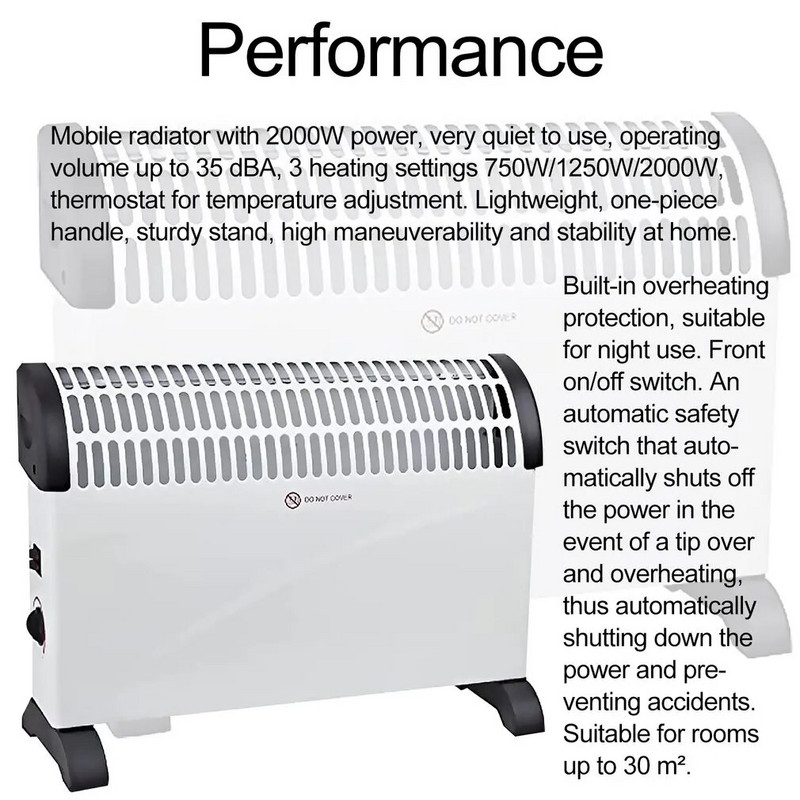 Intelligens fűtőelem elektromos konvektoros fűtőelem 2000 W mobil hordozható energiatakarékos otthoni használatra EU fehér fűtőtestek termosztáttal