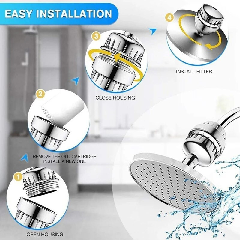 Didelės galios dušo filtras, 12 pakopų, skirtas pašalinti chlorą ir fluoridą, kad kieto vandens srautas būtų pastovus