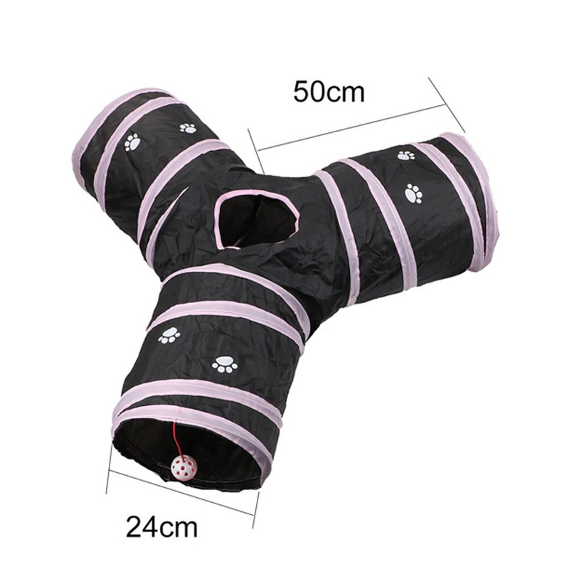 Kaķa tuneļa rotaļlieta Smieklīga mājdzīvnieka Y formas 3 caurumu tuneļa bumbiņas, saliekamas krokotas kaķēnu rotaļlietas.