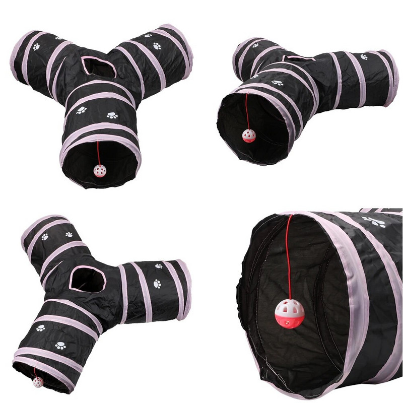 Kaķa tuneļa rotaļlieta Smieklīga mājdzīvnieka Y formas 3 caurumu tuneļa bumbiņas, saliekamas krokotas kaķēnu rotaļlietas.