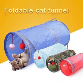 Домашна котка Коте 2-посочна сгъваема тунелна тръба Висяща камбанка Топка Игра Играчка Аксесоари за домашни любимци