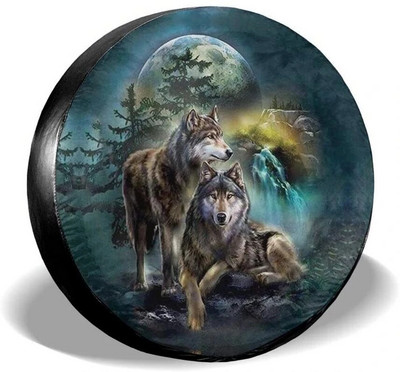 Juodas 3D Wolf atsarginės padangos dangtelis, vandeniui atsparus dulkėms atsparus saulės rato padangos dangtelis, skirtas transporto priemonių anime padangoms, universalus kemperiui