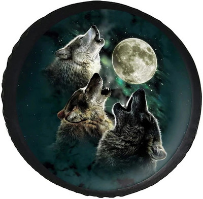 Juodas 3D Wolf atsarginės padangos dangtelis, vandeniui atsparus dulkėms atsparus saulės rato padangos dangtelis, skirtas transporto priemonių anime padangoms, universalus kemperiui