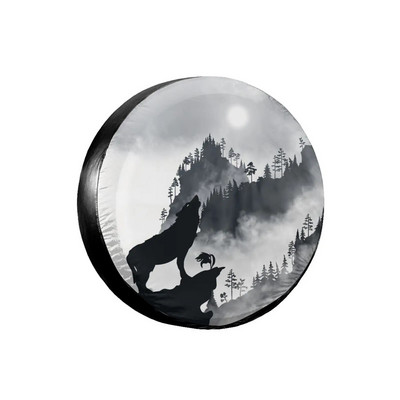 Juodas 3D Wolf atsarginės padangos dangtelis, vandeniui atsparus dulkėms atsparus saulės rato padangos dangtelis, skirtas transporto priemonių anime padangoms, universalus kemperiui