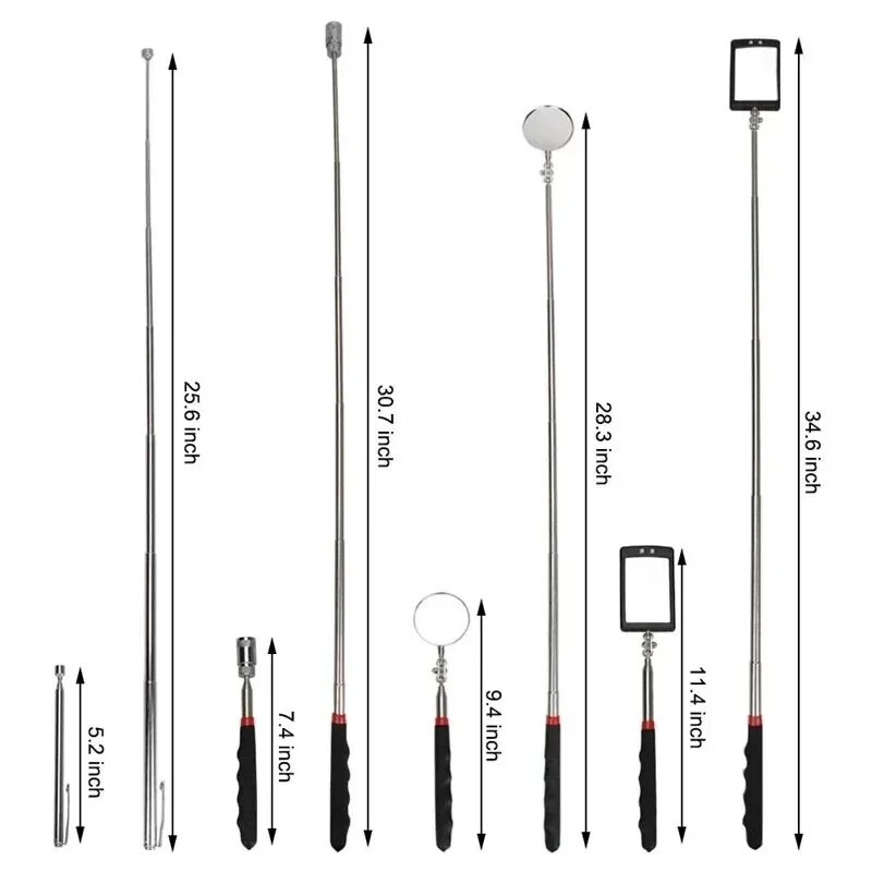 Automašīnas spogulis pārnēsājams teleskopisks elastīgs galvas pārbaudes spogulis LED gaisma regulējama 360 grādu grozāma skatīšanās auto rokas instrumenti