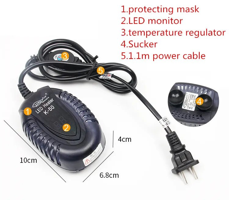 Mazo zivju tvertnes mini sildītājs zema ūdens līmeņa bruņurupuču tvertnes LED digitālā displeja sildītājs automātiska temperatūras sprādziendroša apkure