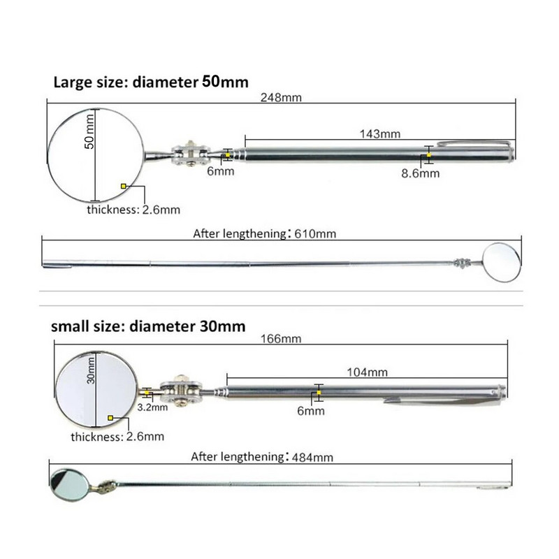 Automobilis Naujas patvarus Techninės priežiūros sulankstomas teleskopinis atšvaitas Suvirinimo važiuoklės apžiūros veidrodis