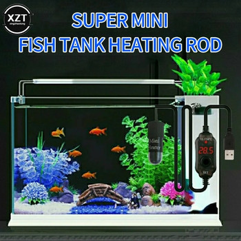 Нагревателен прът за мини аквариум Fish Tank Нагревател за аквариум Потопяем термостат нагревател 18-34°C Регулируема температура USB инструмент за зареждане