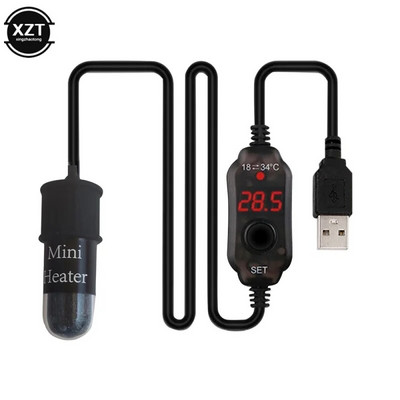 Mini akvariumo šildymo strypas žuvų bako akvariumo šildytuvas panardinamas termostato šildytuvas 18-34°C reguliuojamos temperatūros USB įkrovimo įrankis