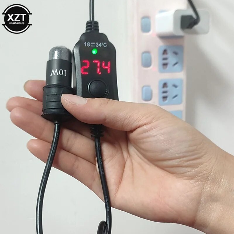 Mini akváriumi fűtőrúd akvárium akváriumi fűtőelem merülő termosztátos melegítő 18-34°C, állítható hőmérsékletű USB töltőeszköz