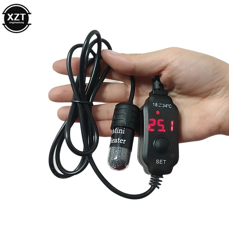 Mini akváriumi fűtőrúd akvárium akváriumi fűtőelem merülő termosztátos melegítő 18-34°C, állítható hőmérsékletű USB töltőeszköz