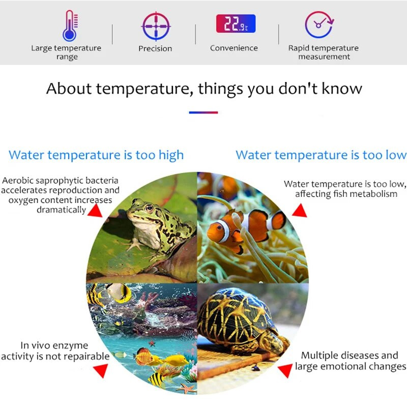 Akvārija termometrs zivju tvertnes iegremdējamā stikla termometra piederumi ūdens temperatūras mērīšanai, ūdensizturīgs piesūceknis