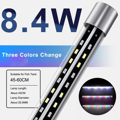 Akvariumo šviesa LED plataus kampo vandeniui atspari žuvų bako lempa, panardinama didelio ryškumo RGB akvariumo dekoro lemputė, auga 60–70 cm