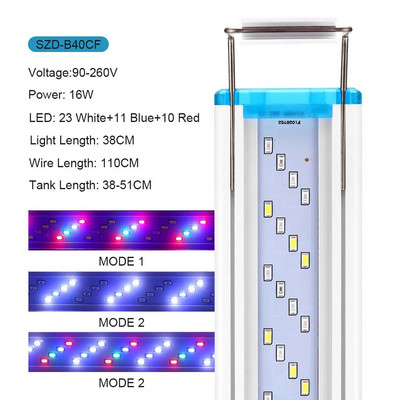 Üliõhuke akvaariumi LED-valgusti veetaimevalgusti 18–75 cm pikendatav veekindel klamber akvaariumi lambil 90–260 V