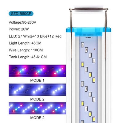 Üliõhuke akvaariumi LED-valgusti veetaimevalgusti 18–75 cm pikendatav veekindel klamber akvaariumi lambil 90–260 V