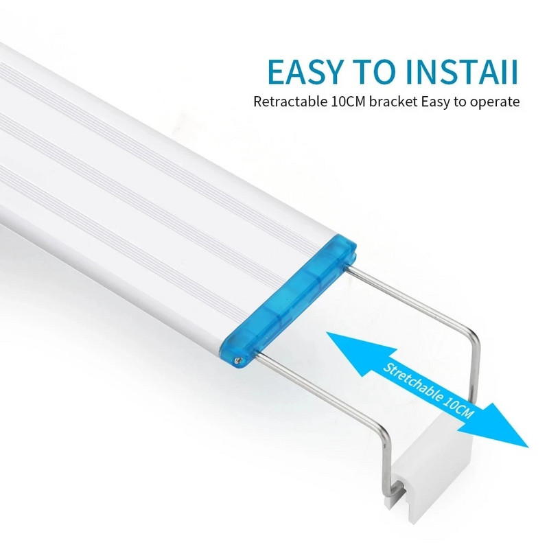 Ultravékony LED-es akváriumi világító lámpa vízinövény-világító 18-75 cm-es, kihúzható vízálló kapcsos akvárium lámpán 90-260V