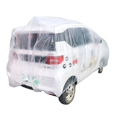 Caurspīdīgs automašīnas pārsegs Universal Car Cover Ūdensizturīgs Putekļu necaurlaidīgs Vienreizējās lietošanas automašīnas Pārvalki Izmērs M-XL Caurspīdīgi plastmasas automašīnu pārsegi