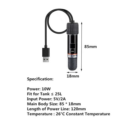 1 KOM 10W USB mini grijač za akvarij 26 stupnjeva konstantne temperature potopljeni mali akvarij regulator temperature toplinske šipke