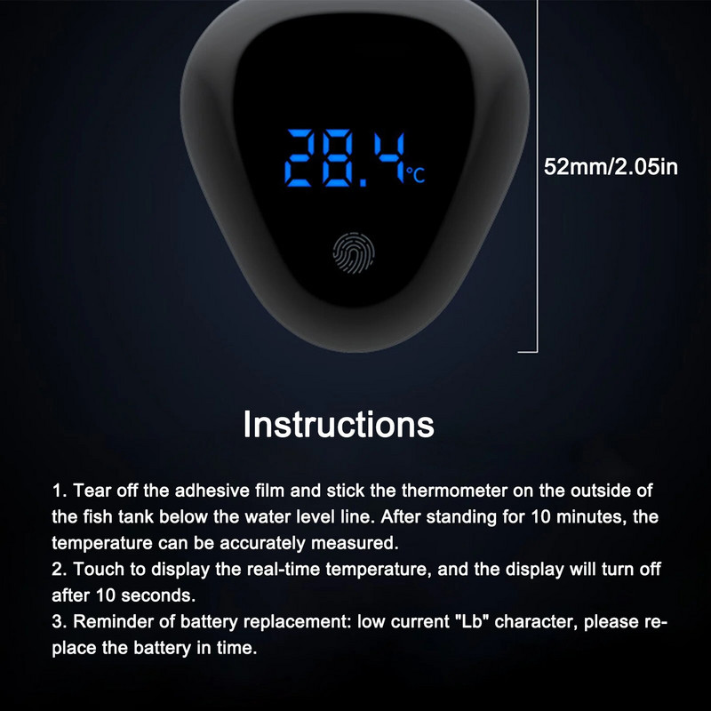 Akvārija termometrs digitālā skārienekrāna zivju tvertņu termometrs Bezvada LED ekrāna termometrs ar uzlīmi akvārija amf