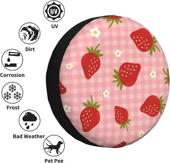 Strawberries on the Checkered Pink Резервна гума Протектори за колела Универсално устойчиво на прах водоустойчиво ремарке за пътуване с кемпер