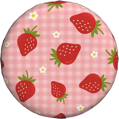 Strawberries on The Checkered Pink Spare Tire Cover Protectors Wheel Protectors Universal Dust-proof, Waterproof Fit Camper Travel Trailer