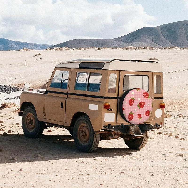 Maasikad ruudulisel roosal varurehvi katte rattakaitsel universaalsel tolmukindlal veekindlal Fit matkaauto reisihaagisel