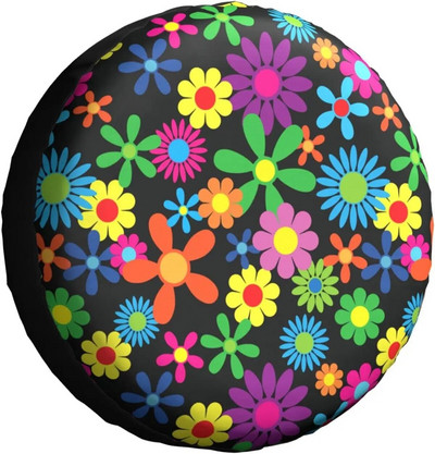 Hippie Flowers Spare Tire Cover Wheel Protectors Weatherproof Universal for SUV Truck Car Wheel Protectors Wheel Covers