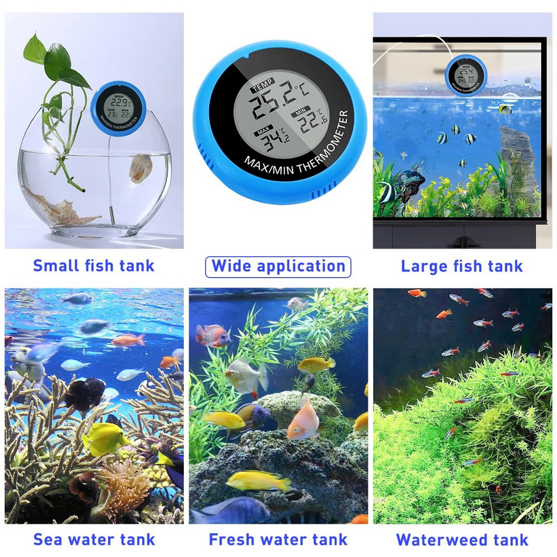 POPETPOP augstas precizitātes digitālais termometrs, ūdensnecaurlaidīgs zivju tvertņu akvārija termometrs (zils)