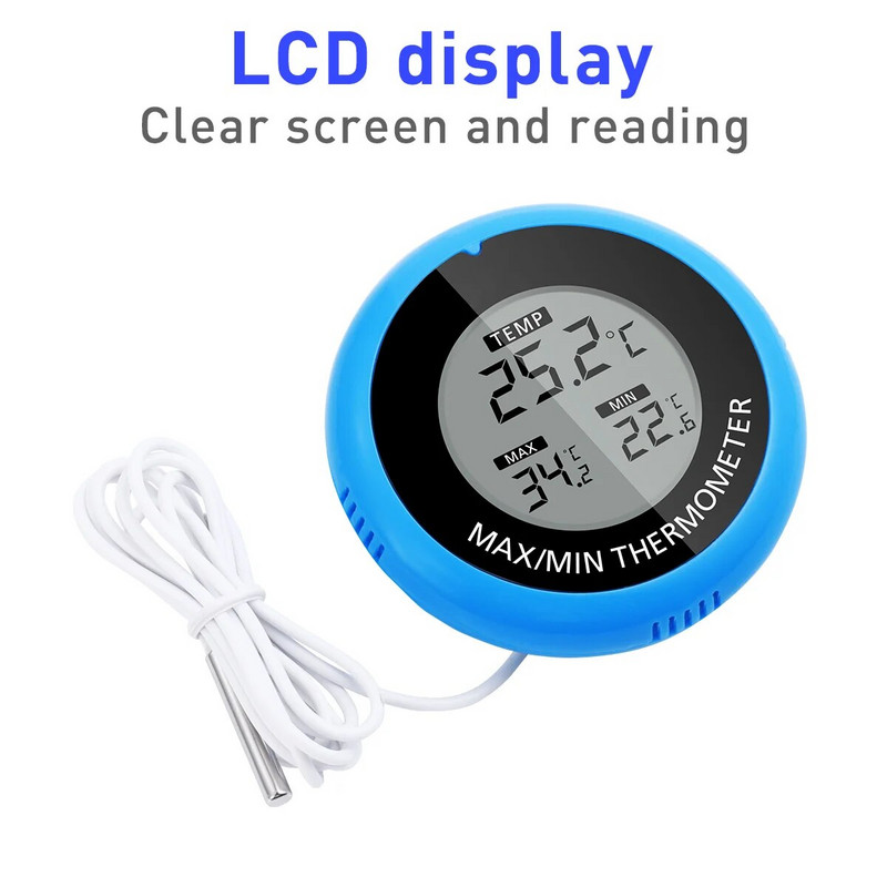 POPETPOP augstas precizitātes digitālais termometrs, ūdensnecaurlaidīgs zivju tvertņu akvārija termometrs (zils)