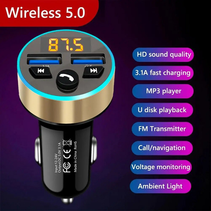 FM Transmitter Modulator Car Ασύρματο Bluetooth 5.0 USB Fast Charger Auto Aux Radio Mp3 Player Music Hands Free Car Kit