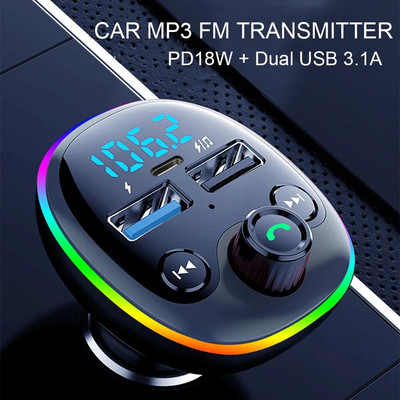 Πομπός PD 18W FM Ασύρματο Bluetooth 5.0 Handsfree Car Kit Διπλός γρήγορος φορτιστής USB Διαμορφωτής ραδιοφώνου MP3 Player Υποστήριξη κάρτας TF